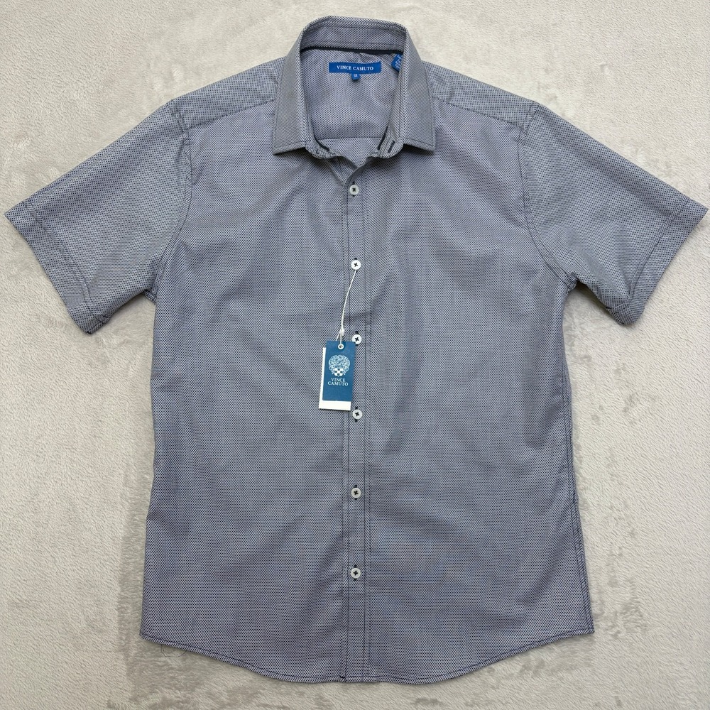 NWT Vince Camuto Men's Blue Dobby Micro Pattern Button-Up Slim Medium New